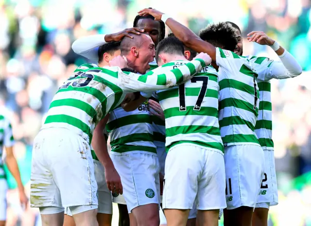 Celtic celebrate Scott Brown's goal