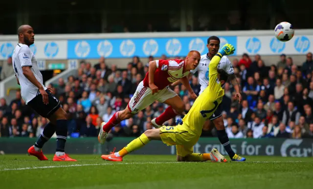 Fulham's Steve Sidwell scores against Tottenham in April 2014