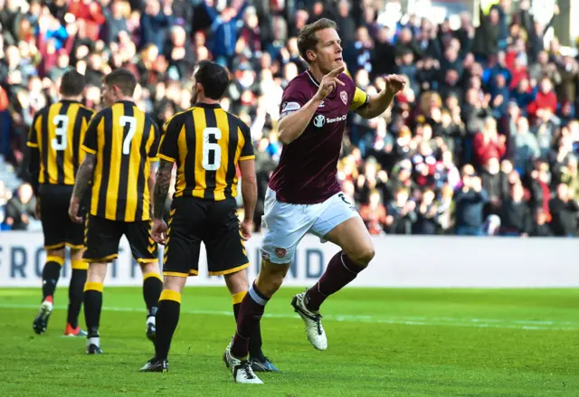 Hearts' Christophe Berra celebrates