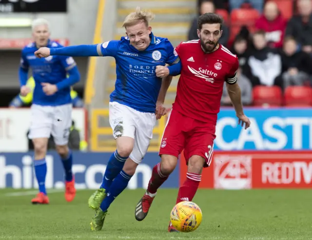 Queen of the South's Nicky Low and Aberdeen's Graeme Shinnie