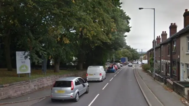 Traffic queuing on A53 in Basford