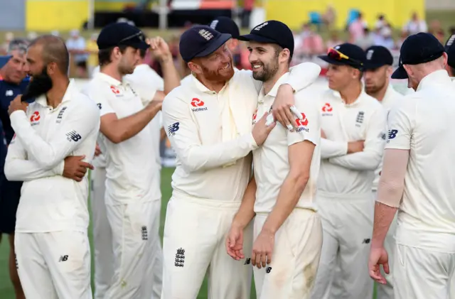 Jonny Bairstow and Mark Wood celebrate