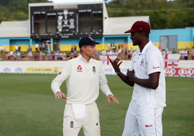 Joe Root and West Indies" Jason Holder