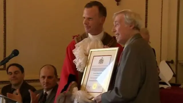 Gordon Banks receiving freedom of borough