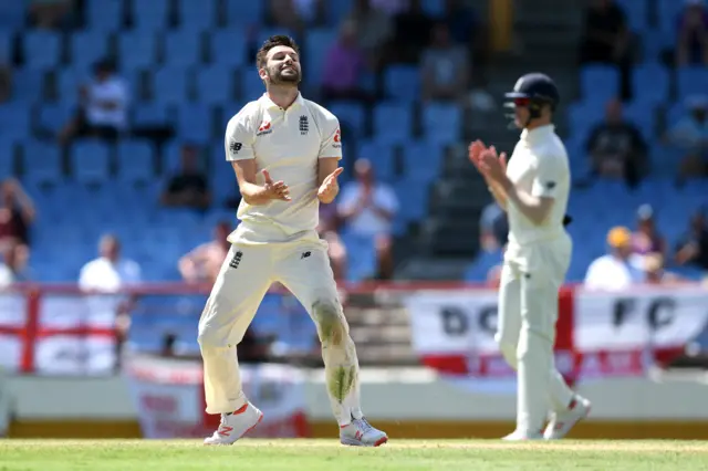 Mark Wood of England reacts