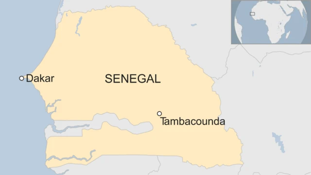 A map showing the location of Tambacounda in Senegal