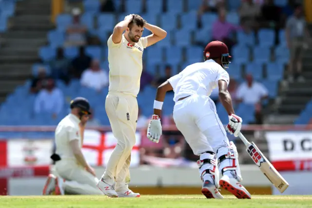 Mark Wood of England looks frustrated