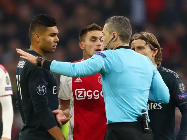 Ajax players react to disallowed goal