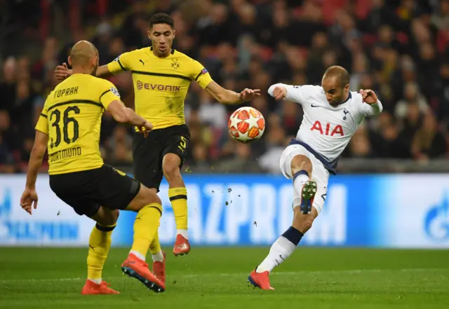 Lucas Moura shoots at goal