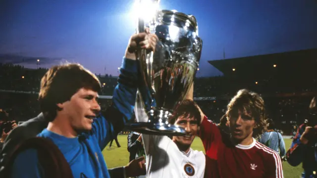 Aston Villa celebrate the European Cup win in 1982