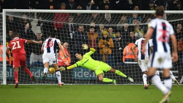 Jay Rodriguez of West Bromwich Albion scores his sides second goal from the penalty spot