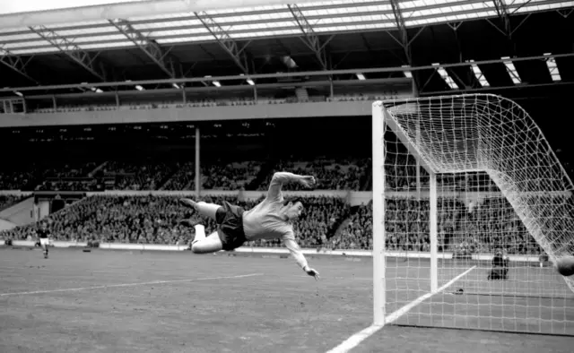 Gordon Banks making a save against Hungary