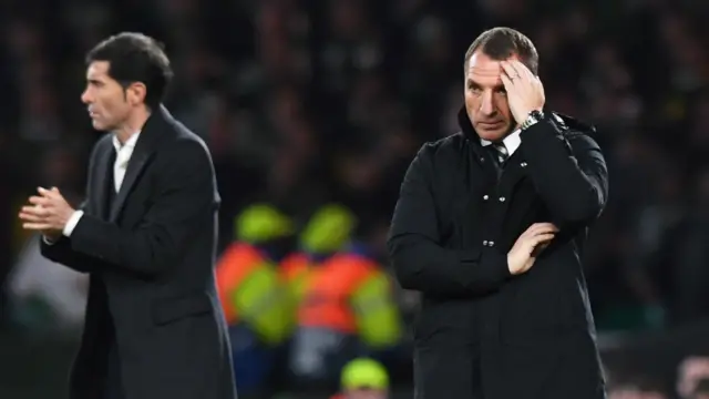 Celtic manager Brendan Rodgers looks perplexed on the touchline