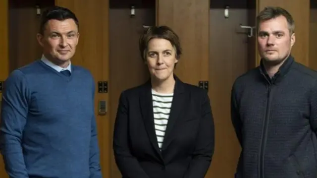 Paul Heckingbottom (left) with Leeann Dempster and Robbie Stockdale