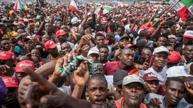 A crowd at a political rally in Nigeria