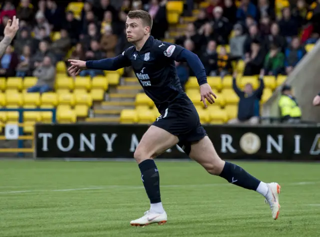 Andrew Nelson celebrates his equaliser for Dundee