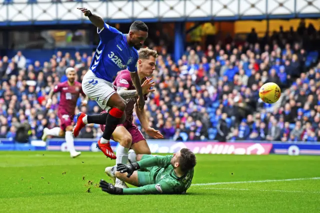 Jermain Defoe is denied by St Johnstone goalkeeper Cammy Bell