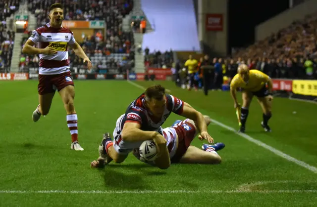 Brett Morris goes over for one of his early tries