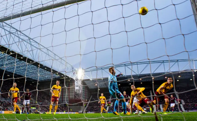 Peter Haring scores for Hearts against Motherwell