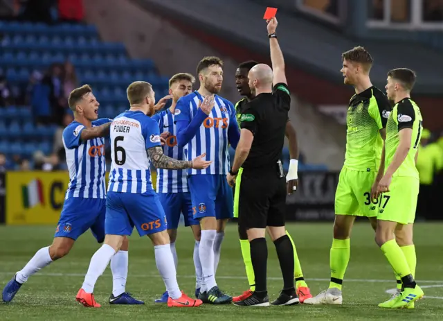 Kirk Broadfoot is sent off for Kilmarnock