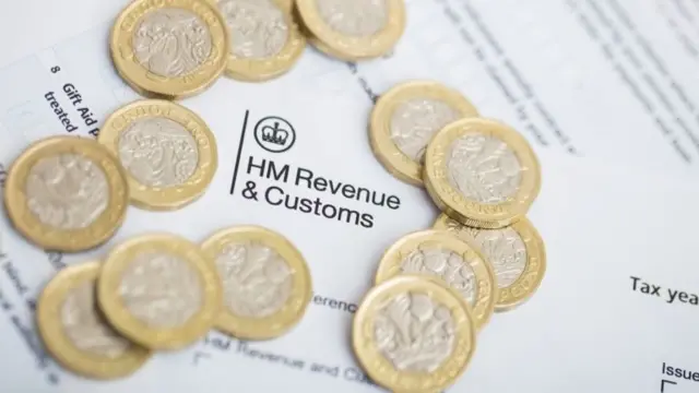 UK Inland Revenue Tax forms with the new 2017 One Pound Coins.