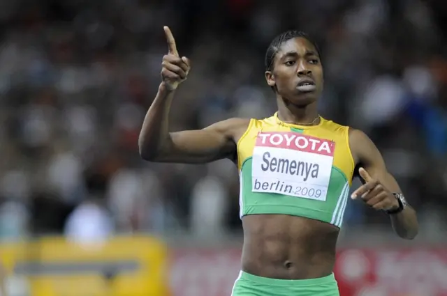 Caster Semenya of South Africa celebrates winning the gold medal in the women"s 800 Metres Final during day five of the 12th IAAF World Athletics Championships at the Olympic Stadium on August 19, 2009 in Berlin, Germany