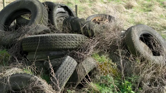 Fly-tipped tyres