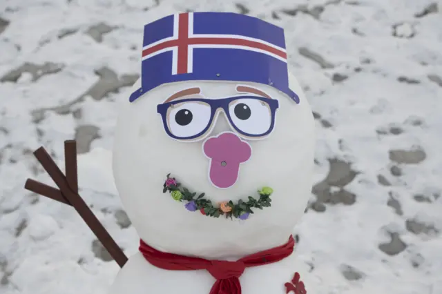 Snowman with iceland hat