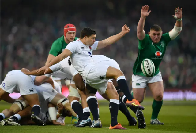 Ben Youngs  kicks clear
