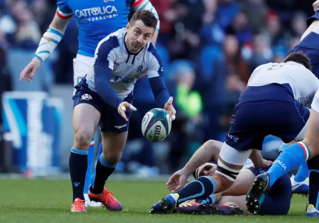 Greig Laidlaw passes the ball