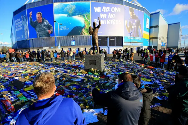 Tributes outside Cardiff stadium