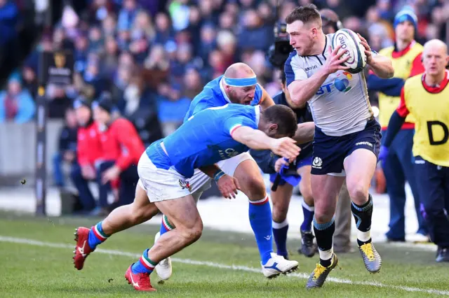 Stuart Hogg runs down the wing