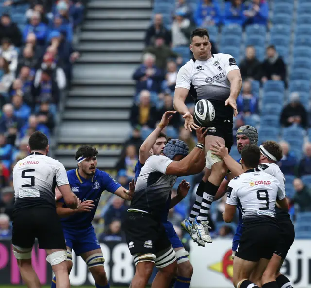 David Sisi wins a line-out for Zebre in the Pro14