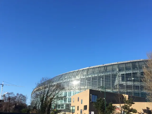 The sun shines outside the Aviva Stadium