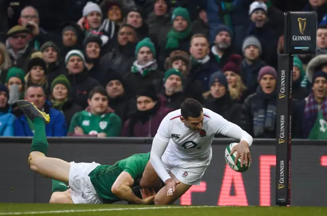 Jonny May scores a try