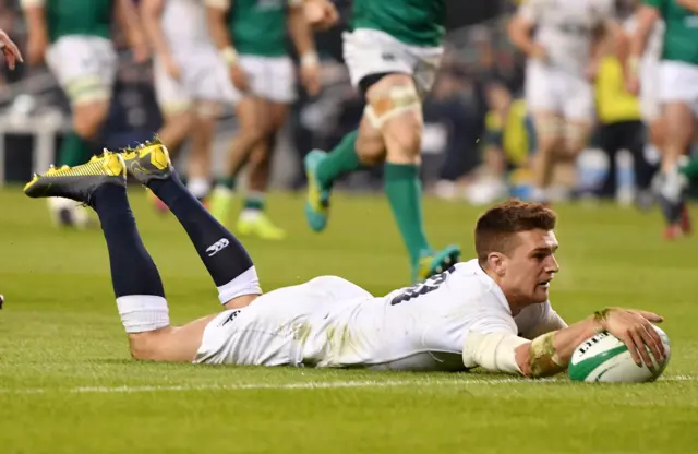 Henry Slade scores for England