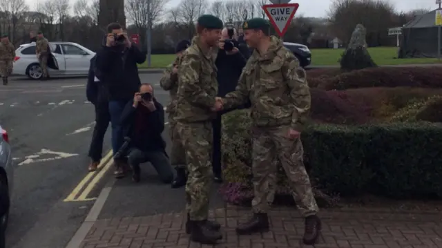 Prince Harry arrives at 42 Commando Royal Marines