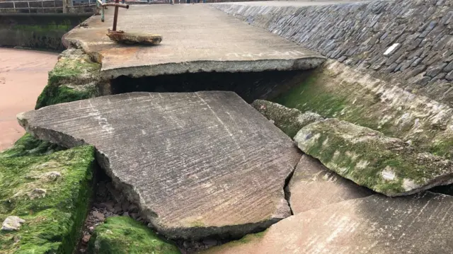 A damaged slipway