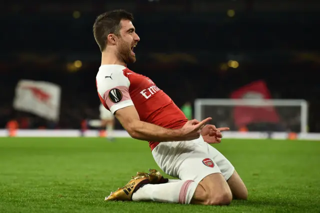 Sokratis celebrates