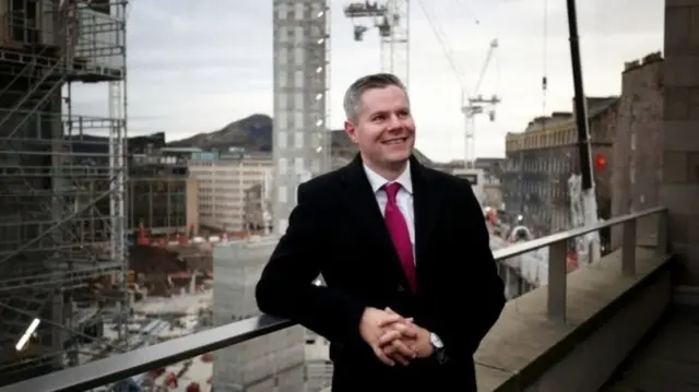 Finance Secretary Derek Mackay started budget day at the St James Centre development in Edinburgh