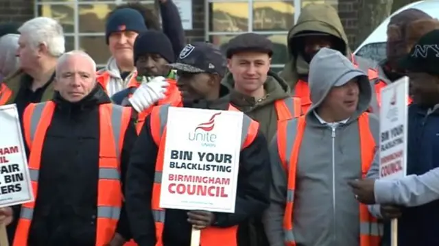 Bin workers on strike