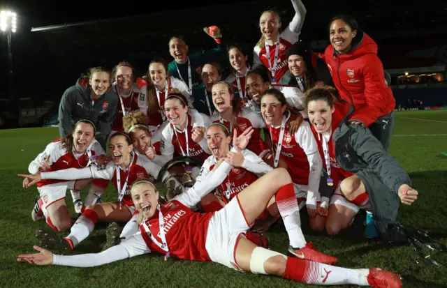 Arsenal celebrate their 2018 Continental Cup victory