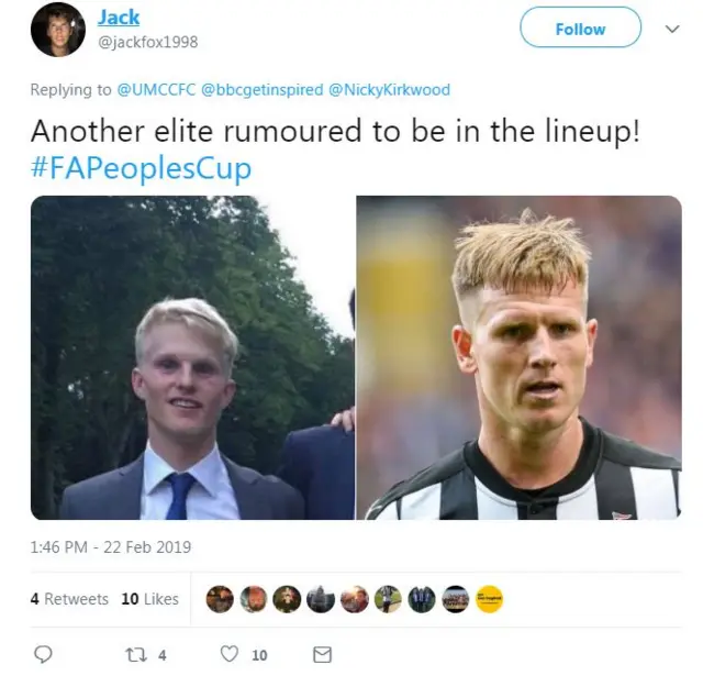 Two photos side by side, one of a male FA People's Cup participant the other of Newcastle's Matt Ritchie