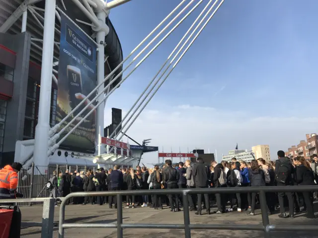 Crowds wait to get in the Principality