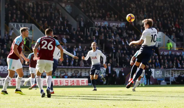 Harry Kane heads the ball