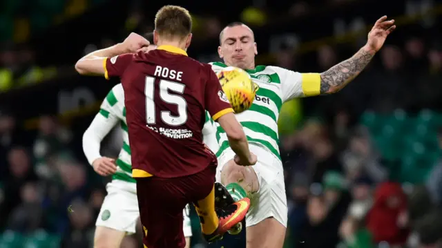 Motherwell's Andy Rose and Celtic's Scott Brown