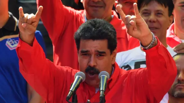 Venezuelan President Nicolás Maduro speaks during a pro-government rally in Caracas