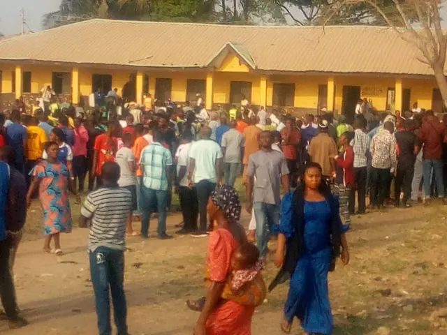 Voters outside a polling station