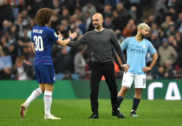 David Luiz, Pep Guardiola and Sergio Aguero