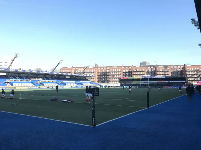 Players warming up at Cardiff Arms Park